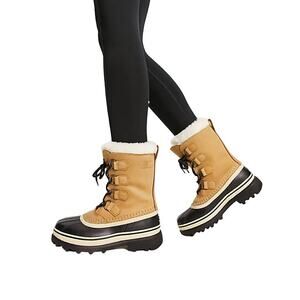 Sorel Youth Sz 5 Tan Caribou Waterproof Leather Winter Snow Boots Lace Up P18-11